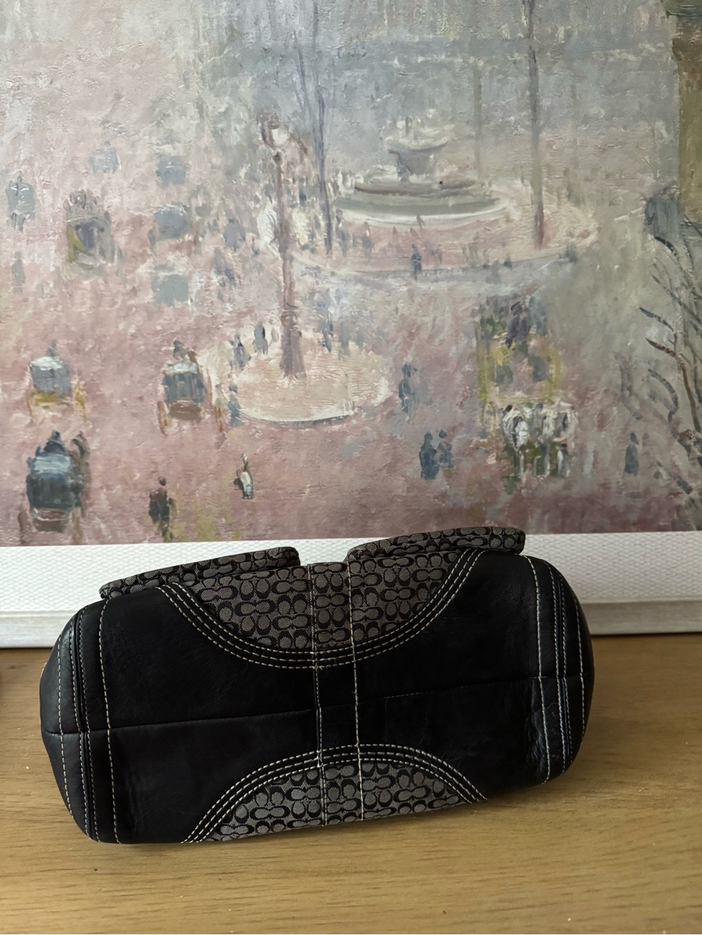 COACH Soho Hobo Signature Black Leather Grey Canvas - Y2K - Picture 5 of 9